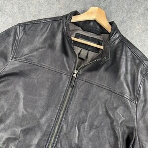 Banana Republic Jacket Mens XL Black Leather Motorcycle Full Zip Lined Pockets